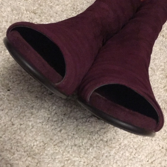 Aerosoles Suede Peep Toe Wedge Dark Purple - Picture 4 of 7